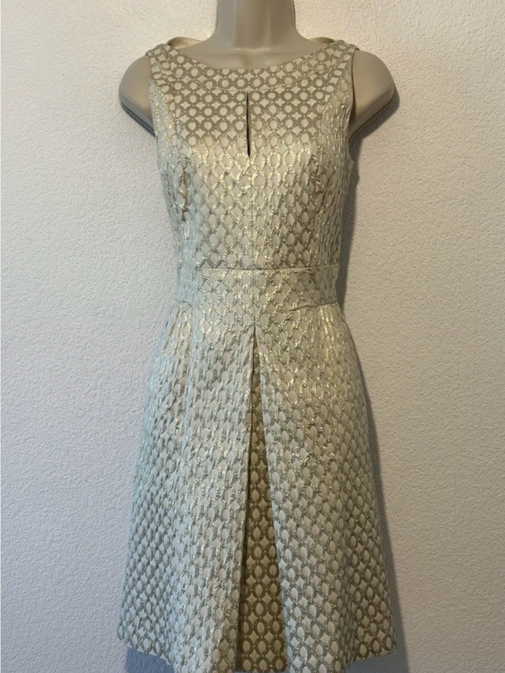 Lauren Ralph Lauren Cream Dress with Gold Lattice Detail